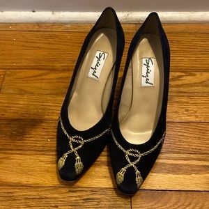 Navy with gold design high heels